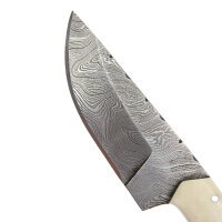 elTORO Cuerno de Búfalo - Damasco - Cuchillo de caza - 10cm - incl. funda de cuero