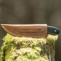 elTORO Cuerno de Búfalo - Damasco - Cuchillo de caza - 10cm - incl. funda de cuero