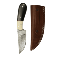 elTORO Cuerno de Búfalo - Damasco - Cuchillo de caza - 10cm - incl. funda de cuero