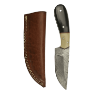 elTORO Cuerno de Búfalo - Damasco - Cuchillo de caza - 10cm - incl. funda de cuero