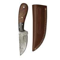 elTORO Walnut Horn - Damast - Jagdmesser - 9,5cm - inkl. Lederscheide
