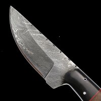elTORO Walnut Horn - Damast - Jagdmesser - 9,5cm - inkl. Lederscheide