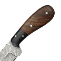 elTORO Walnut Horn - Damast - Jagdmesser - 9,5cm - inkl. Lederscheide