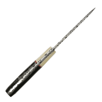 elTORO Cuerno de Búfalo - Damasco - Cuchillo de caza - 10cm - incl. funda de cuero
