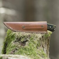 elTORO Cuerno de Búfalo - Damasco - Cuchillo de caza - 10cm - incl. funda de cuero