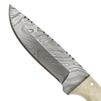elTORO Cuerno de Búfalo - Damasco - Cuchillo de caza - 10cm - incl. funda de cuero