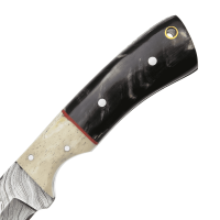 elTORO Cuerno de Búfalo - Damasco - Cuchillo de caza - 10cm - incl. funda de cuero