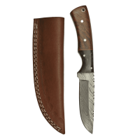 elTORO Walnut Horn - Damast - Jagdmesser - 10cm - inkl. Lederscheide