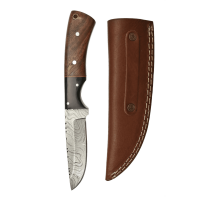 elTORO Walnut Horn - Damast - Jagdmesser - 10cm - inkl. Lederscheide