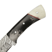 elTORO Hueso de Búfalo - Damasco - Cuchillo de caza - 11cm - incl. funda de cuero