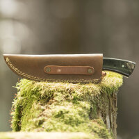 elTORO Cuerno de Búfalo - Damasco - Cuchillo de caza - 10cm - incl. funda de cuero