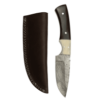 elTORO Cuerno de Búfalo - Damasco - Cuchillo de caza - 10cm - incl. funda de cuero