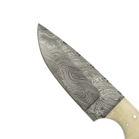 elTORO Cuerno de Búfalo - Damasco - Cuchillo de caza - 10cm - incl. funda de cuero