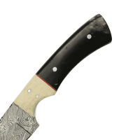 elTORO Cuerno de Búfalo - Damasco - Cuchillo de caza - 10cm - incl. funda de cuero