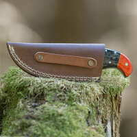 elTORO Skinner Horn - Cuchillo desollador de acero de Damasco - 8,2cm - incl. funda de cuero