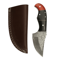 elTORO Skinner Horn - Cuchillo desollador de acero de Damasco - 8,2cm - incl. funda de cuero
