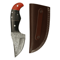 elTORO Skinner Horn - Cuchillo desollador de acero de Damasco - 8,2cm - incl. funda de cuero