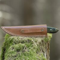 elTORO Cuerno de Búfalo - Damasco - Cuchillo de caza - 10cm - incl. funda de cuero