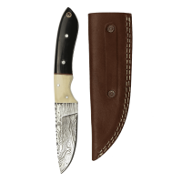 elTORO Cuerno de Búfalo - Damasco - Cuchillo de caza - 10cm - incl. funda de cuero