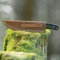 elTORO Cuerno de latón - Damasco - Cuchillo de caza - 14cm - incl. funda de cuero