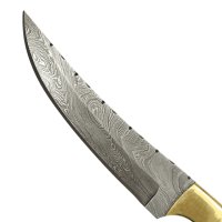 elTORO Cuerno de latón - Damasco - Cuchillo de caza - 14cm - incl. funda de cuero