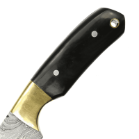 elTORO Cuerno de latón - Damasco - Cuchillo de caza - 14cm - incl. funda de cuero