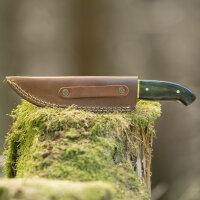 elTORO Cuerno de latón - Damasco - Cuchillo de caza - 12,3cm - incl. funda de cuero