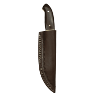 elTORO Cuerno de latón - Damasco - Cuchillo de caza - 12,3cm - incl. funda de cuero