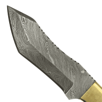 elTORO Cuerno de latón - Damasco - Cuchillo de caza - 12,3cm - incl. funda de cuero