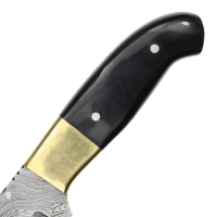 elTORO Cuerno de latón - Damasco - Cuchillo de caza - 12,3cm - incl. funda de cuero