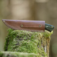 elTORO Steel Horn - Damast - Jagdmesser - 10cm - inkl. Lederscheide