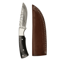 elTORO Steel Horn - Damast - Jagdmesser - 10cm - inkl. Lederscheide