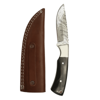 elTORO Steel Horn - Damast - Jagdmesser - 10cm - inkl. Lederscheide