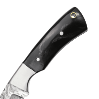 elTORO Steel Horn - Damast - Jagdmesser - 10cm - inkl. Lederscheide