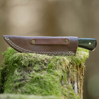 elTORO Cuerno de acero - Damasco - Cuchillo de caza - 10cm - incl. funda de cuero