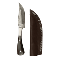 elTORO Cuerno de acero - Damasco - Cuchillo de caza - 10cm - incl. funda de cuero