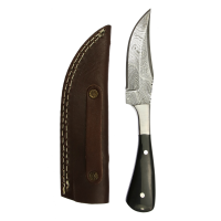 elTORO Cuerno de acero - Damasco - Cuchillo de caza - 10cm - incl. funda de cuero
