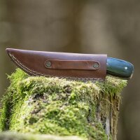 elTORO Cuerno de acero - Damasco - Cuchillo de caza - 9cm - incl. funda de cuero