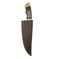 elTORO Doble cuerno de latón - Damasco - Cuchillo de caza - 10,3cm - incl. funda de cuero