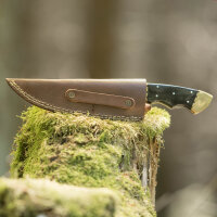 elTORO Doble cuerno de latón - Damasco - Cuchillo de caza - 10,3cm - incl. funda de cuero