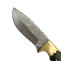 elTORO Doble cuerno de latón - Damasco - Cuchillo de caza - 10,3cm - incl. funda de cuero