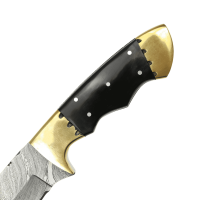 elTORO Doble cuerno de latón - Damasco - Cuchillo de caza - 10,3cm - incl. funda de cuero