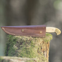 elTORO Hueso de latón doble - Damasco - Cuchillo de caza - 13cm - incl. funda de cuero