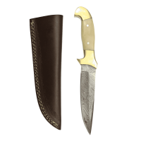 elTORO Hueso de latón doble - Damasco - Cuchillo de caza - 13cm - incl. funda de cuero