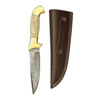 elTORO Hueso de latón doble - Damasco - Cuchillo de caza - 13cm - incl. funda de cuero