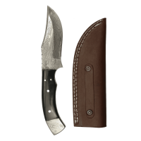 elTORO Damascus Horn - Damasco - Cuchillo de caza - 11,5cm - incl. funda de cuero