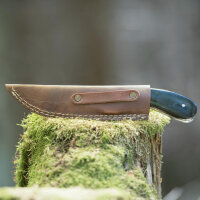 elTORO Cuerno de latón - Damasco - Cuchillo de caza - 12,5cm - incl. funda de cuero