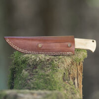 elTORO Brass Bone - Damasco - Cuchillo de caza - 12cm - incl. funda de cuero