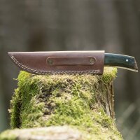elTORO Cuerno de latón - Damasco - Cuchillo de caza - 11cm - incl. funda de cuero