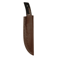 elTORO Cuerno de latón - Damasco - Cuchillo de caza - 11cm - incl. funda de cuero